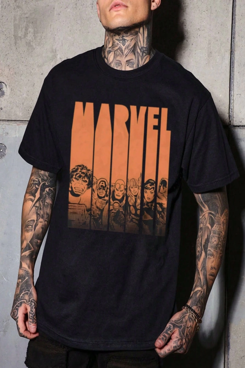 Disney Disney X Marvels The Avengers Erkek Rahat Karikatür Baskılı Kısa Kollu Tişört, Yaz