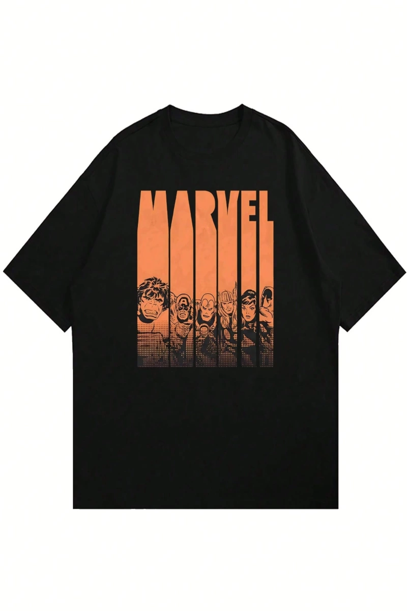 Disney Disney X Marvels The Avengers Erkek Rahat Karikatür Baskılı Kısa Kollu Tişört, Yaz