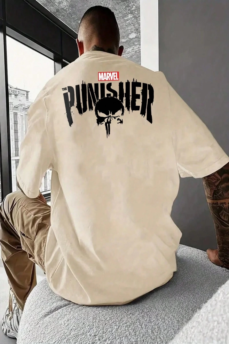 Disney Disney X Punisher Çizgi Film Baskılı Kısa Kollu Tişört, Rahat Yaz Erkek