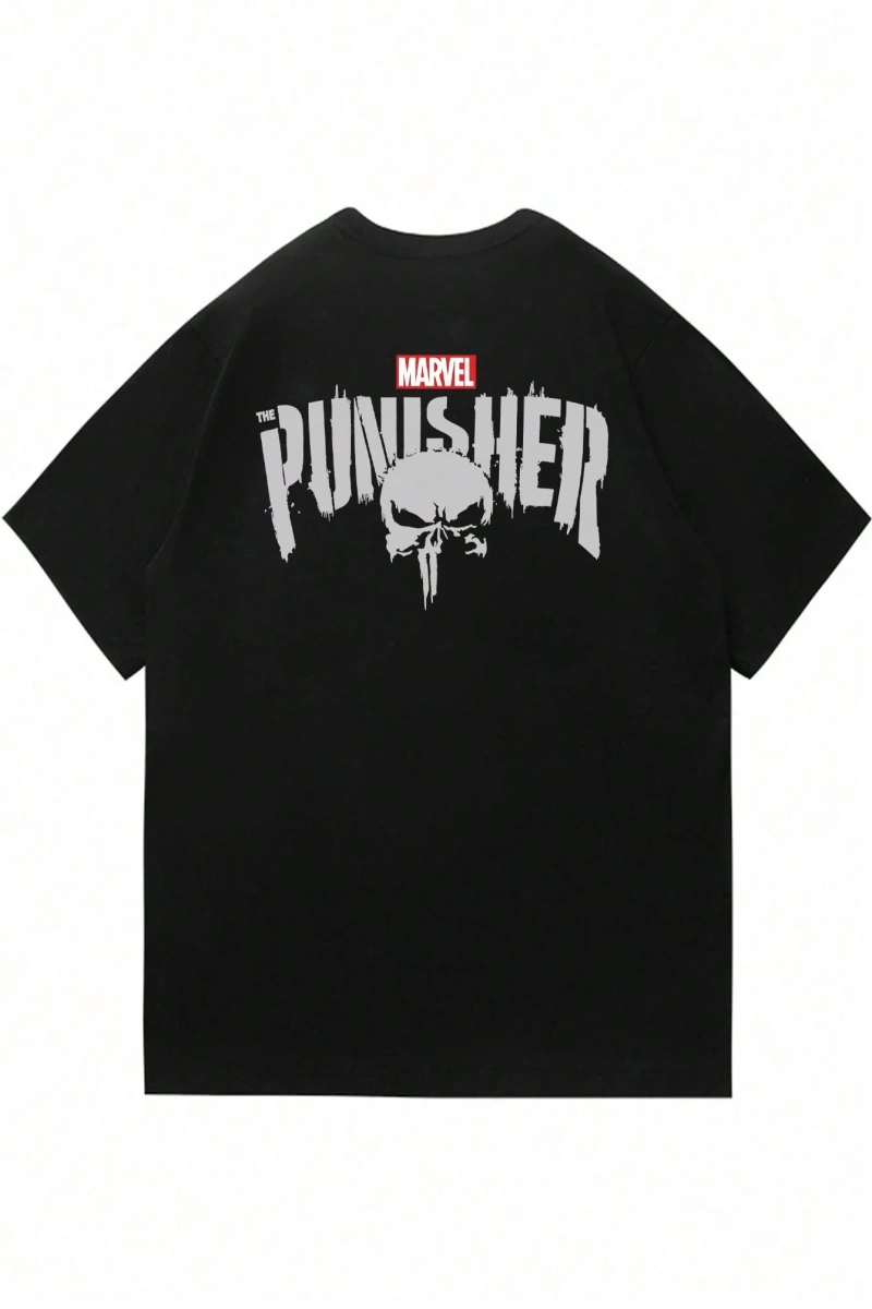 Disney Disney X Punisher Çizgi Film Baskılı Kısa Kollu Tişört, Rahat Yaz Erkek