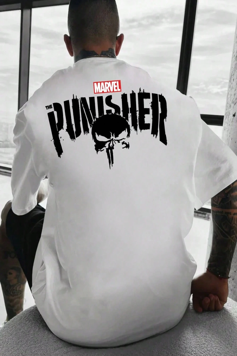 Disney Disney X Punisher Çizgi Film Baskılı Kısa Kollu Tişört, Rahat Yaz Erkek