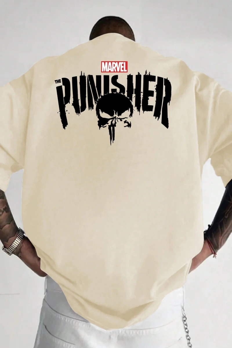 Disney Disney X Punisher Çizgi Film Baskılı Kısa Kollu Tişört, Rahat Yaz Erkek