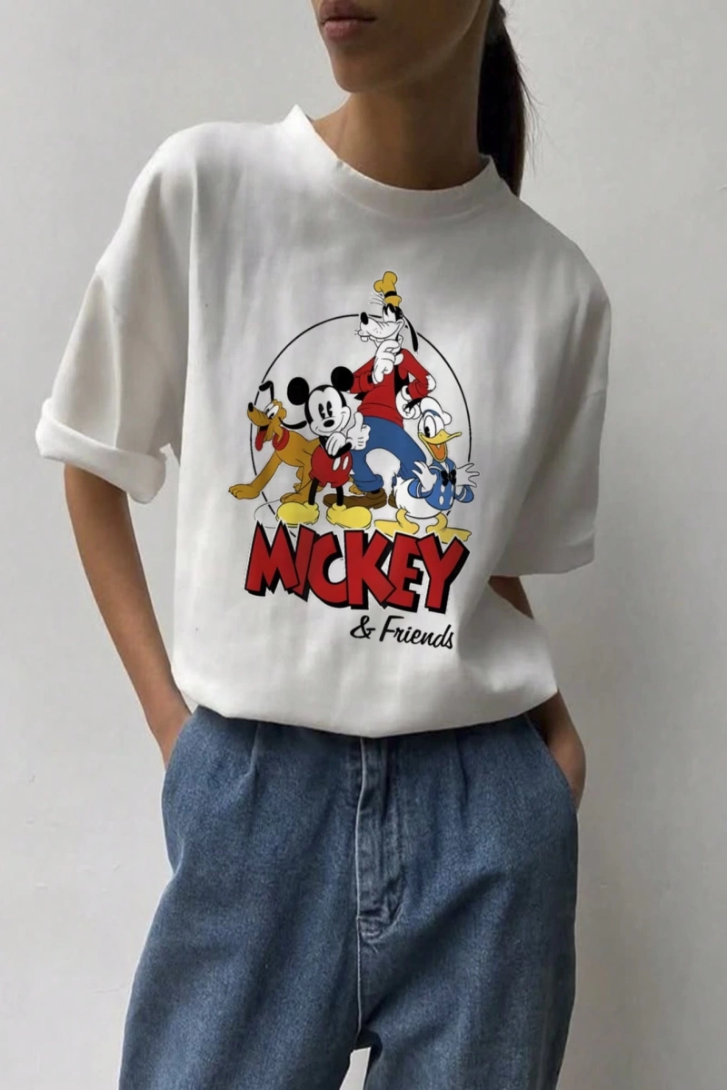 Disney  Kadın Yaz Basit Sevimli Çizgi Film Karakteri Baskılı Rahat Yuva