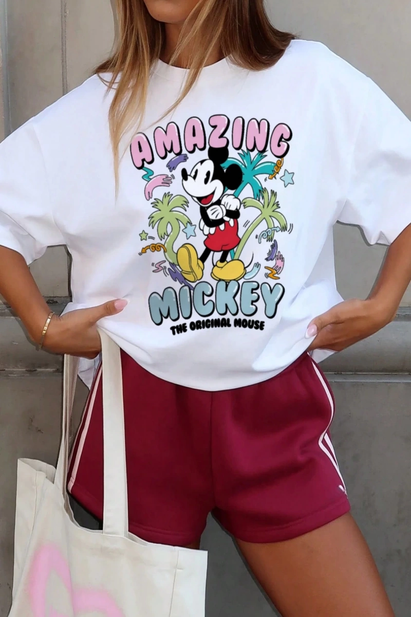 Disney  Kadın Yaz Basit Sevimli Disney Çizgi Film Karakteri Mickey Mous