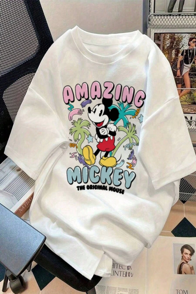 Disney  Kadın Yaz Basit Sevimli Disney Çizgi Film Karakteri Mickey Mous