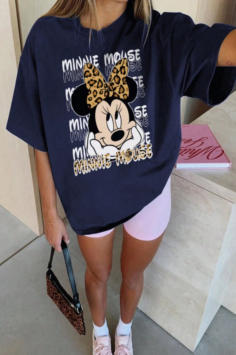 Disney Kadın Yaz Basit Sevimli Disney Çizgi Film Karakteri Minnie Bas