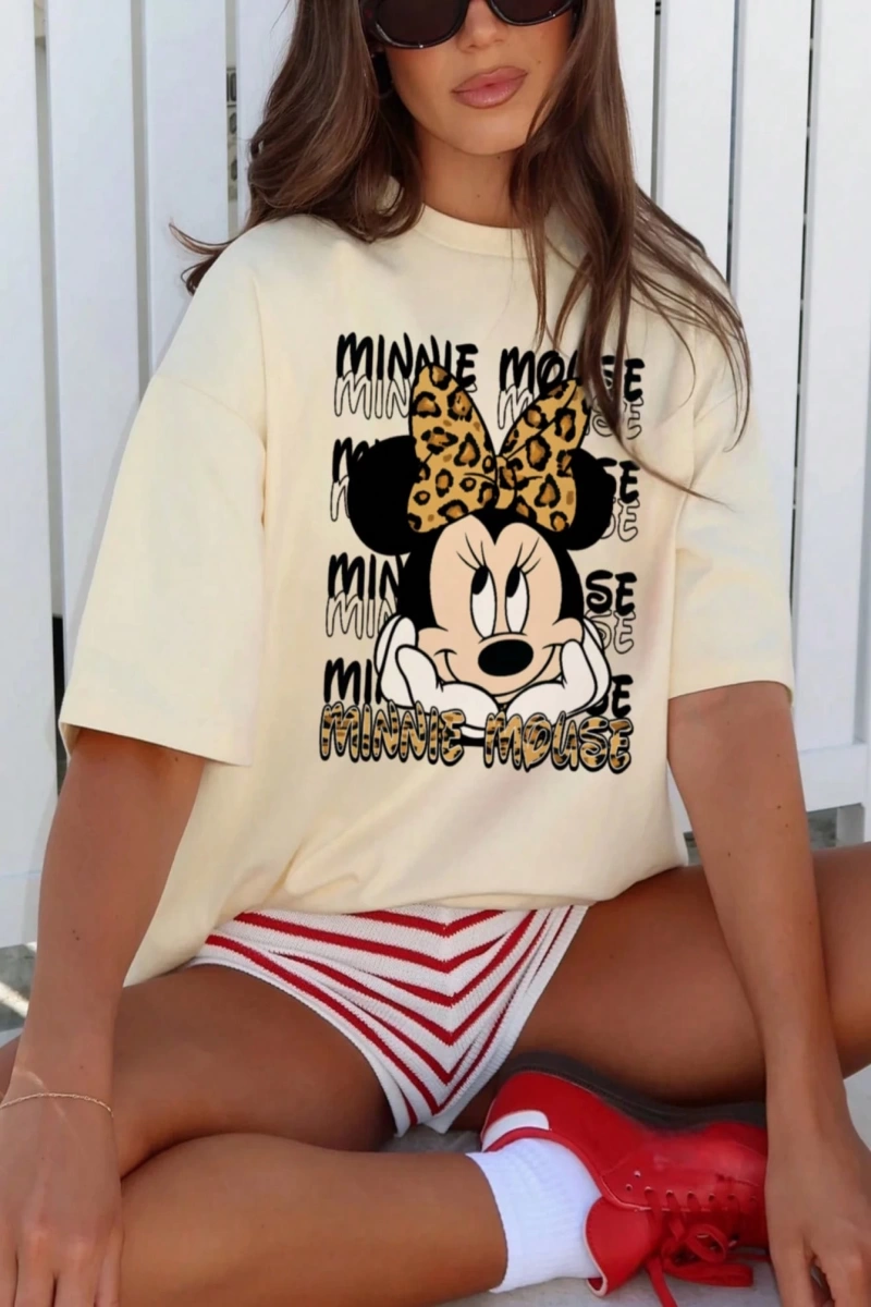 Disney Kadın Yaz Basit Sevimli Disney Çizgi Film Karakteri Minnie Bas