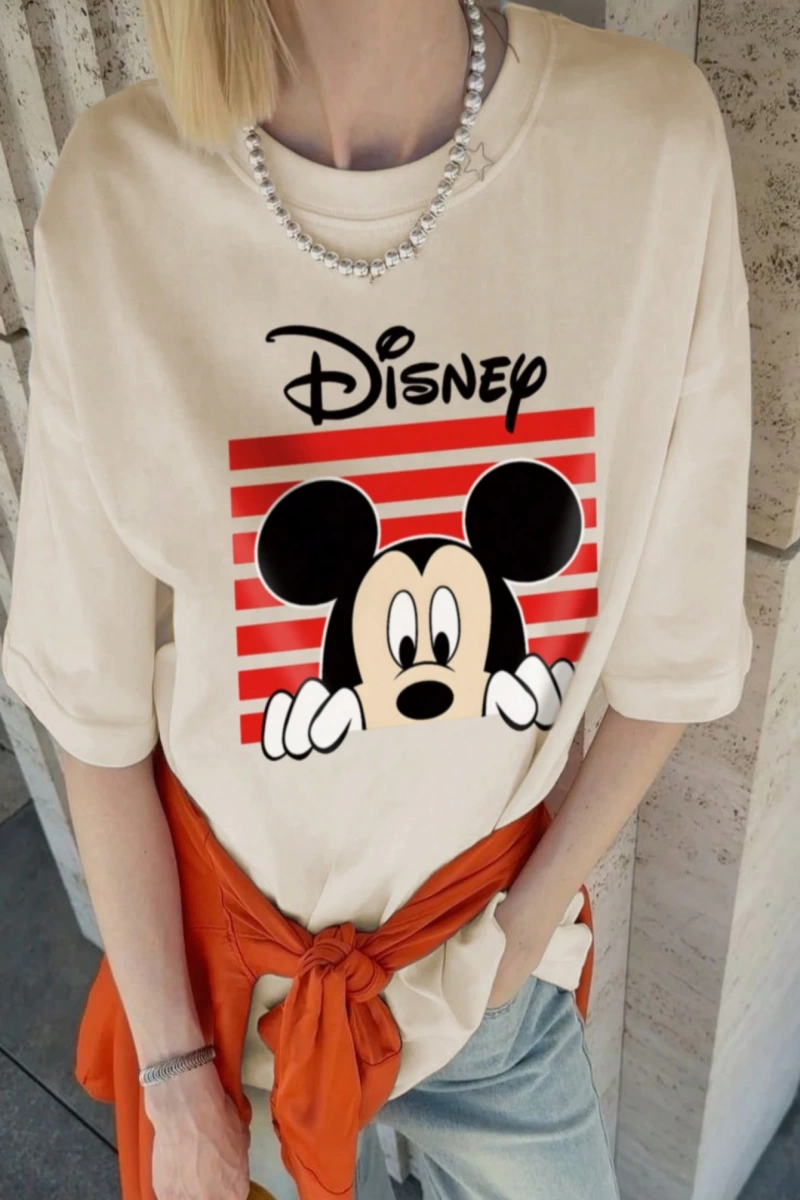 Disney Kadın Yaz Basit Sevimli Disney Çizgi Film Karakteri Minnie Mou