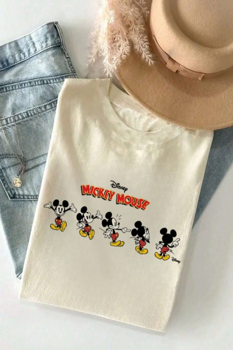 Disney  Kadın Yaz Basit Sevimli Disney Karikatür Mickey Mouse Baskılı R