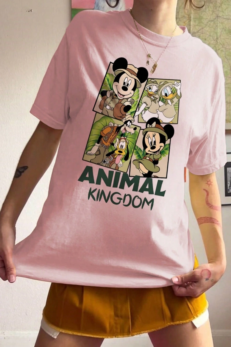 Disney Kadın Yaz Günlük Rahat Gevşek Yuvarlak Yaka Beyaz Kısa Kollu Tişört Sevimli Disne