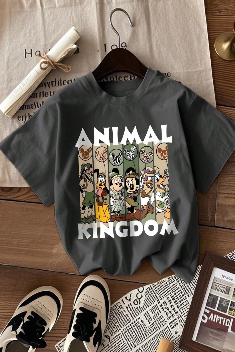 Disney Kadın Yaz Günlük Rahat Gevşek Yuvarlak Yaka Beyaz Kısa Kollu Tişört Sevimli Disne