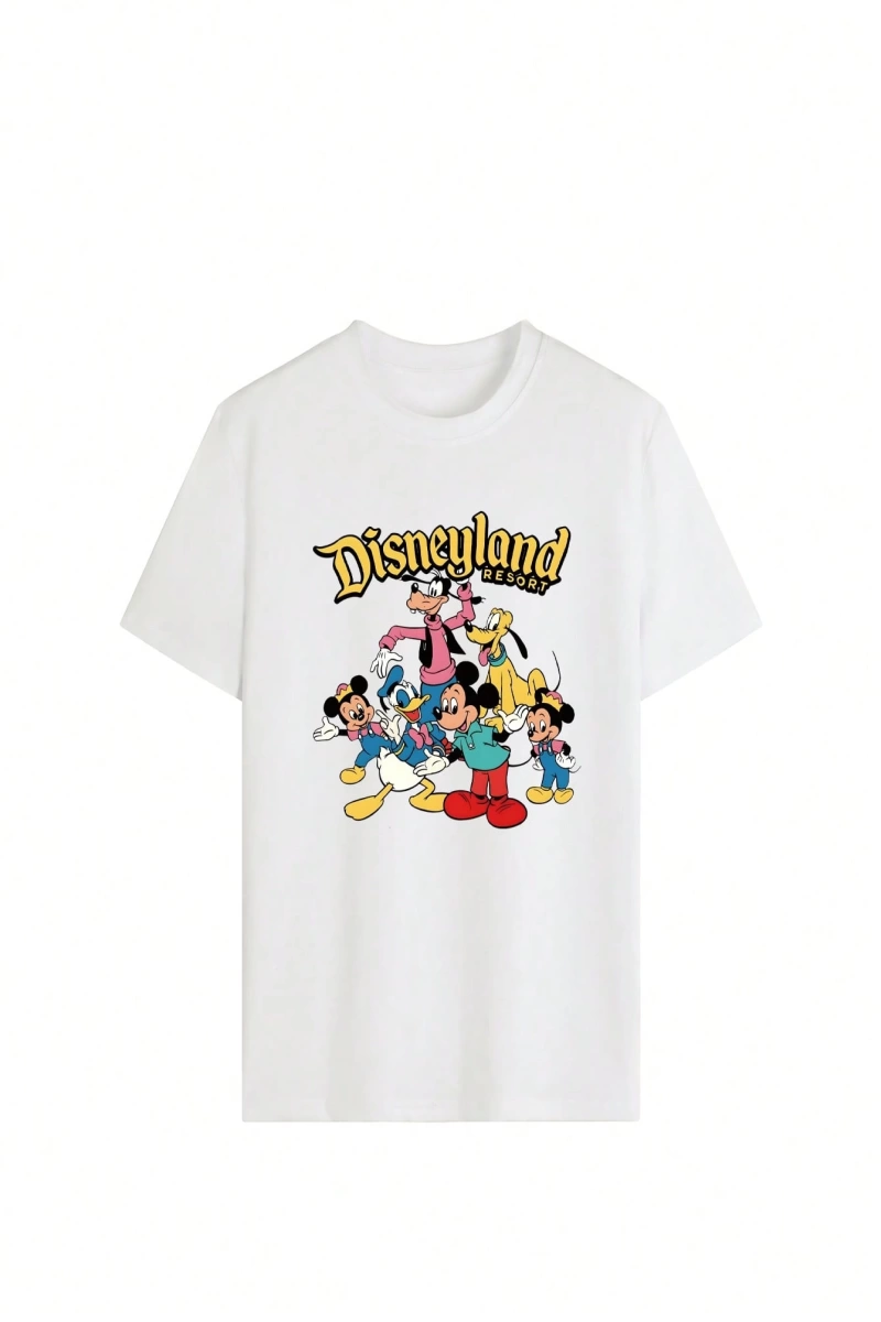 Disney Kadın Yaz Minimalist ve Sevimli Karikatür Baskılı Yuvarlak Yak