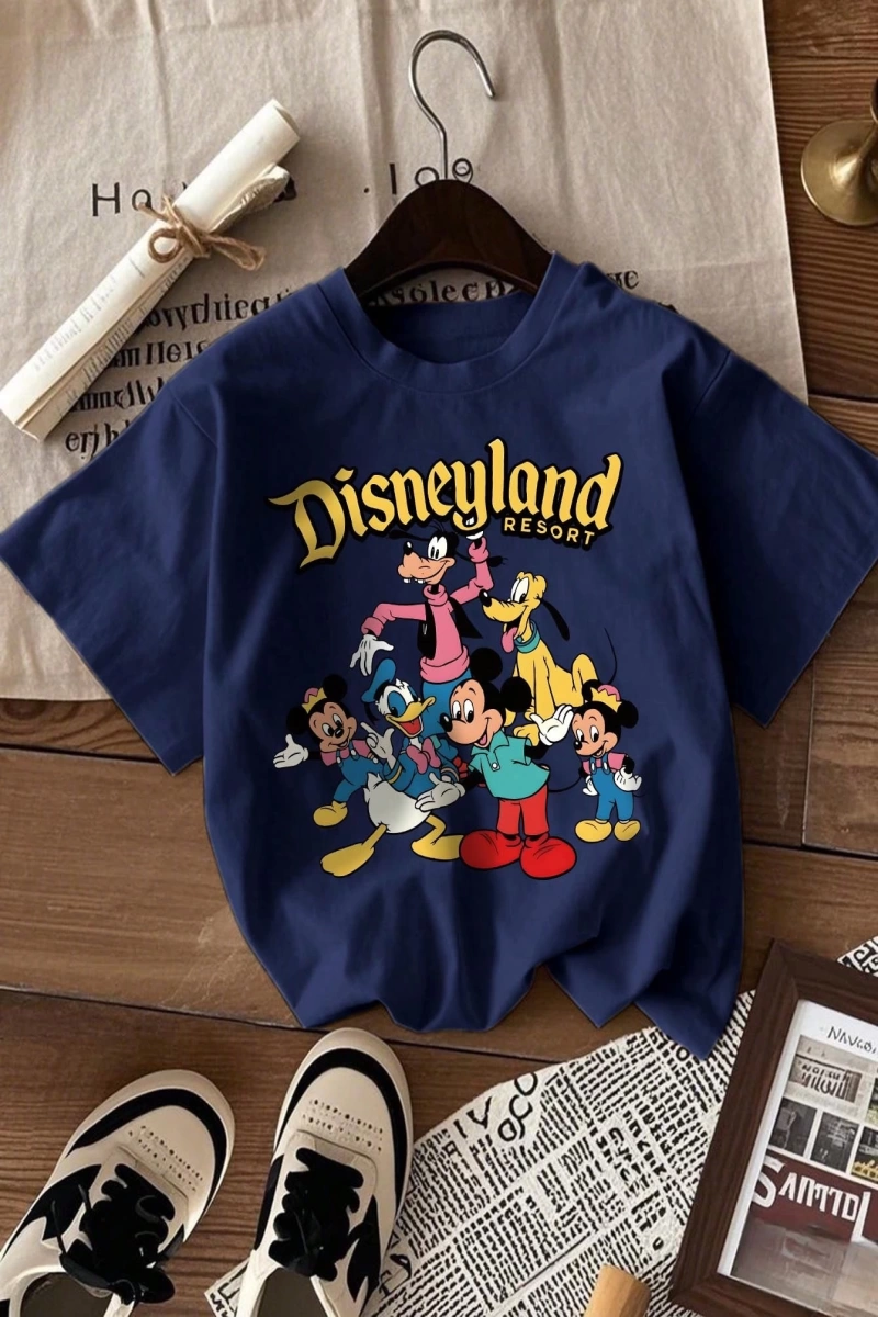 Disney Kadın Yaz Minimalist ve Sevimli Karikatür Baskılı Yuvarlak Yak