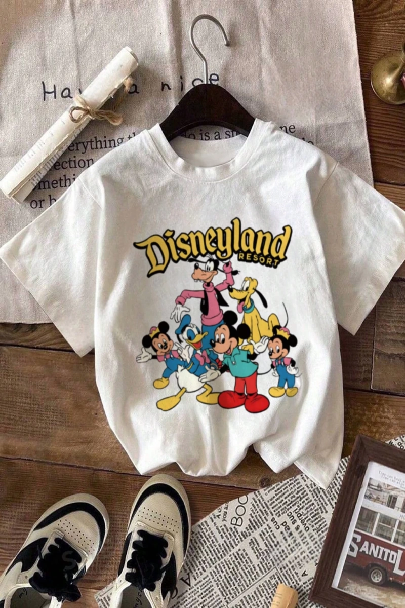 Disney Kadın Yaz Minimalist ve Sevimli Karikatür Baskılı Yuvarlak Yak