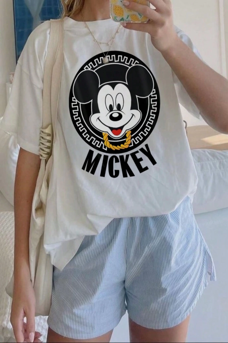Disney Kadın Yaz Rahat Basit Sevimli Disney Karikatür Mickey Mouse Ba