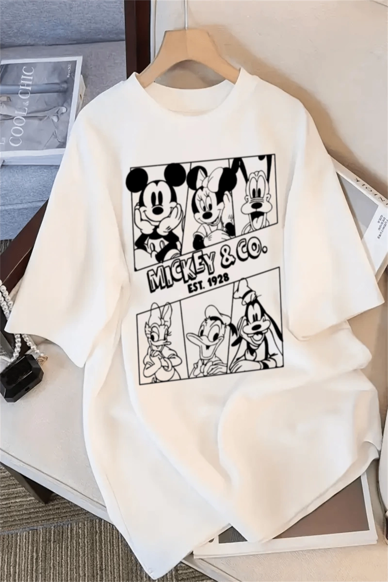 Disney Yaz Kadın Tişörtü, Basit ve Sevimli Disney Çizgi Film Karakter