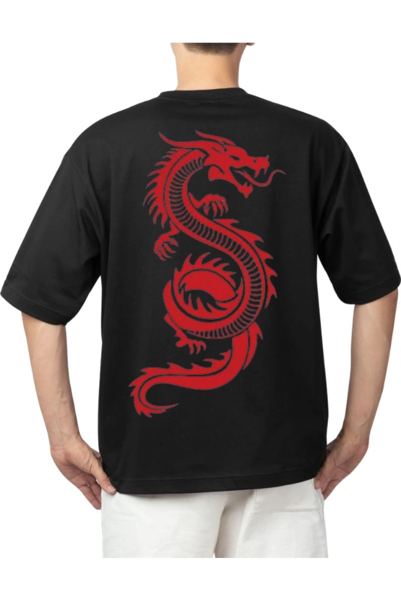 dragon sırt baskılı oversize t-shirt