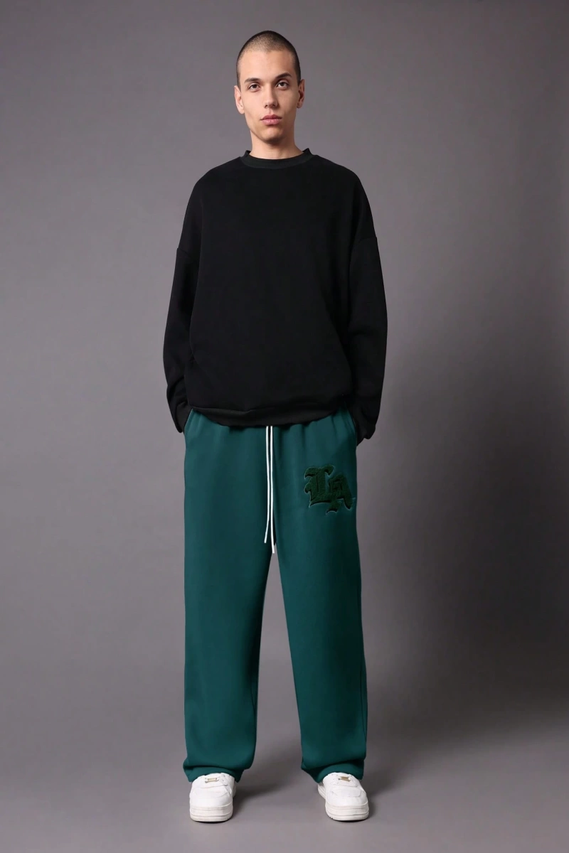 Drop Crotch Atletik Eşofman Altı Rahat Kesim Bol Jogger Pantolon İşlemeli Logo Kentsel