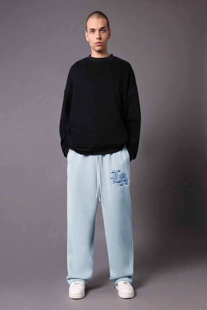 Drop Crotch Atletik Eşofman Altı Rahat Kesim Bol Jogger Pantolon İşlemeli Logo Kentsel