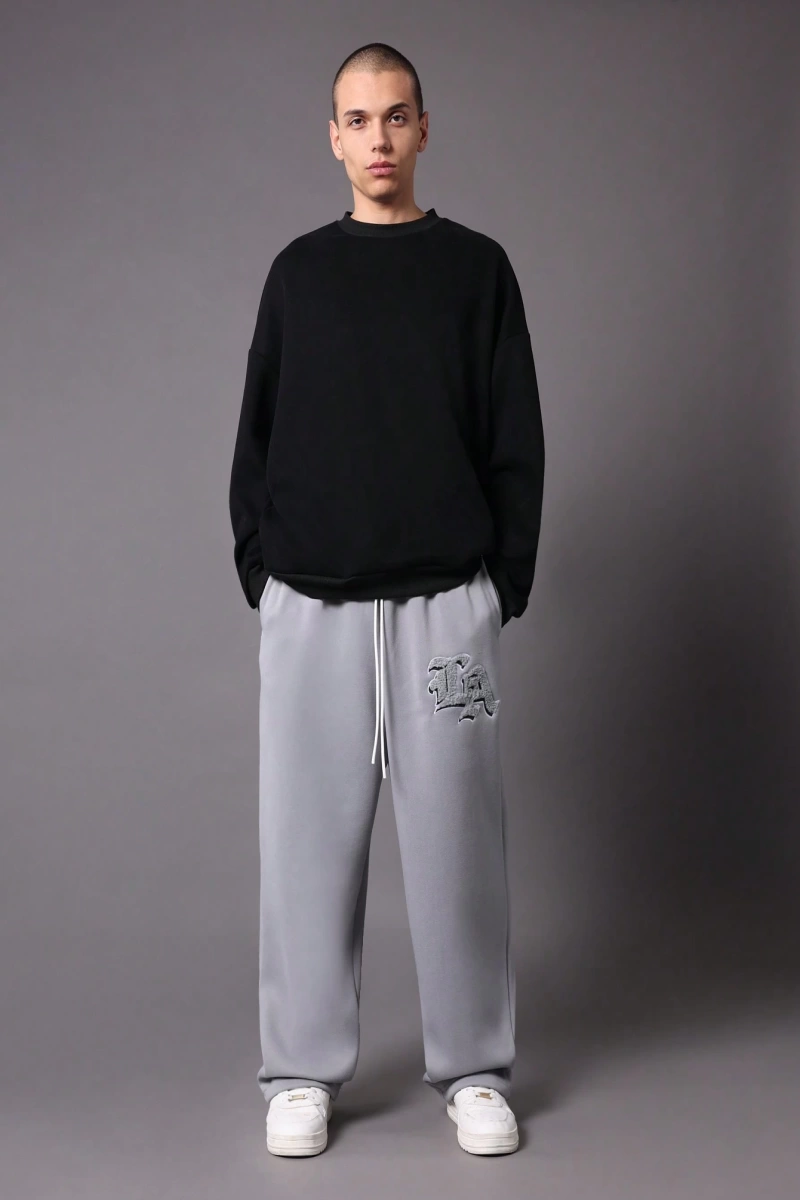 Drop Crotch Atletik Eşofman Altı Rahat Kesim Bol Jogger Pantolon İşlemeli Logo Kentsel