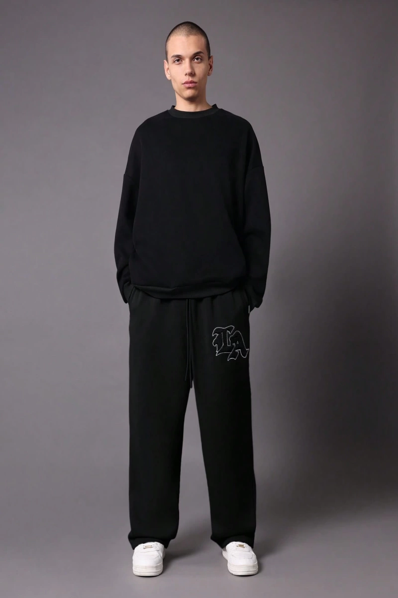 Drop Crotch Atletik Eşofman Altı Rahat Kesim Bol Jogger Pantolon İşlemeli Logo Kentsel