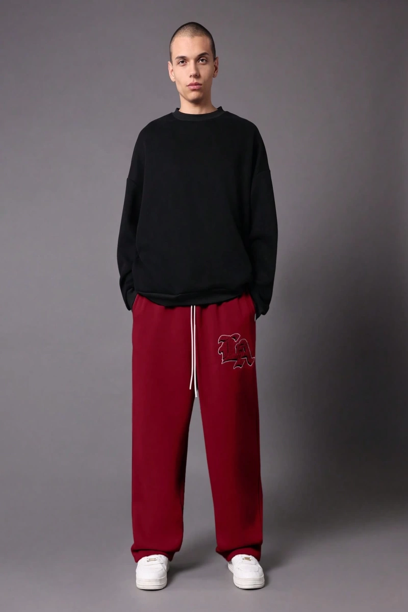 Drop Crotch Atletik Eşofman Altı Rahat Kesim Bol Jogger Pantolon İşlemeli Logo Kentsel