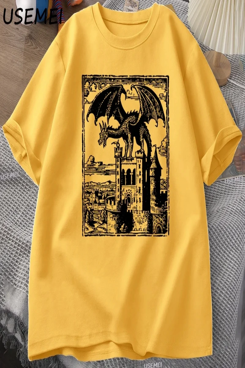 Ejderha Vintage Koyu Grafik T Shirt 90s Retro Y2k Tshirt Baskı Büyük Boy T-shirt Kadın Erkek  3024