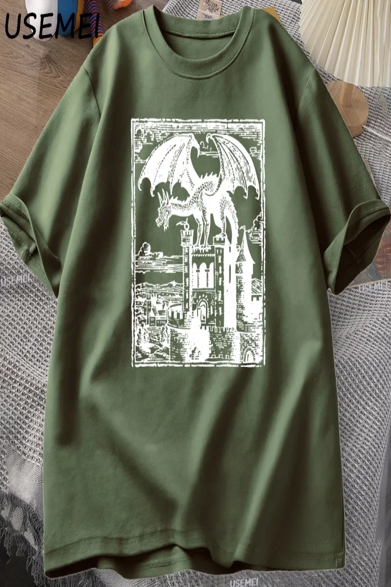 Ejderha Vintage Koyu Grafik T Shirt 90s Retro Y2k Tshirt Baskı Büyük Boy T-shirt Kadın Erkek  3024