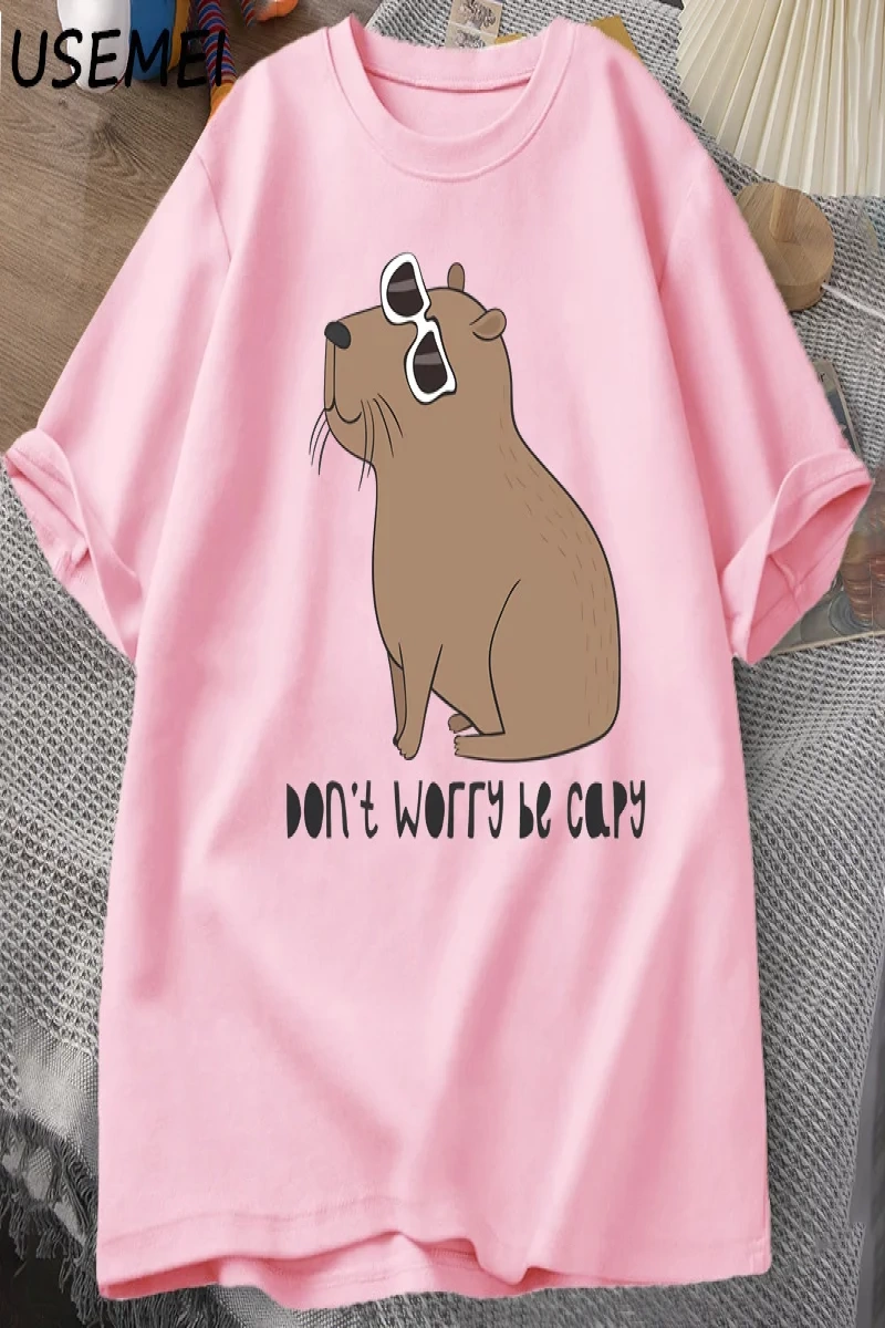 Endişelenmeyin Capy müthiş sevimli Capybara T-shirt adam rahat pamuk yaz T Shirt kısa kollu b 2955