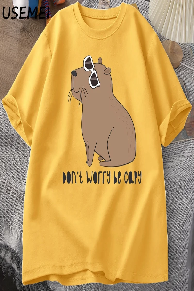 Endişelenmeyin Capy müthiş sevimli Capybara T-shirt adam rahat pamuk yaz T Shirt kısa kollu b 2955