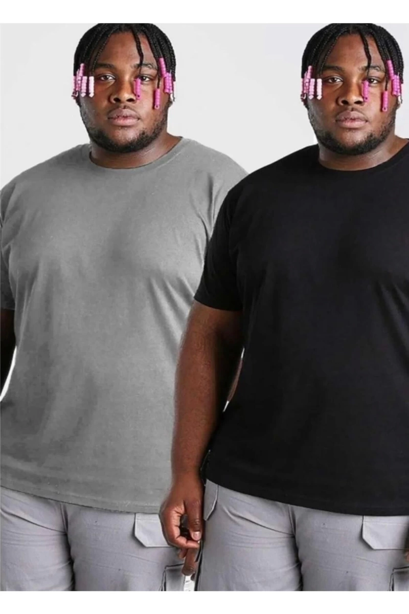 Erkek 2li Büyük Beden Siyah-gri Tshirt