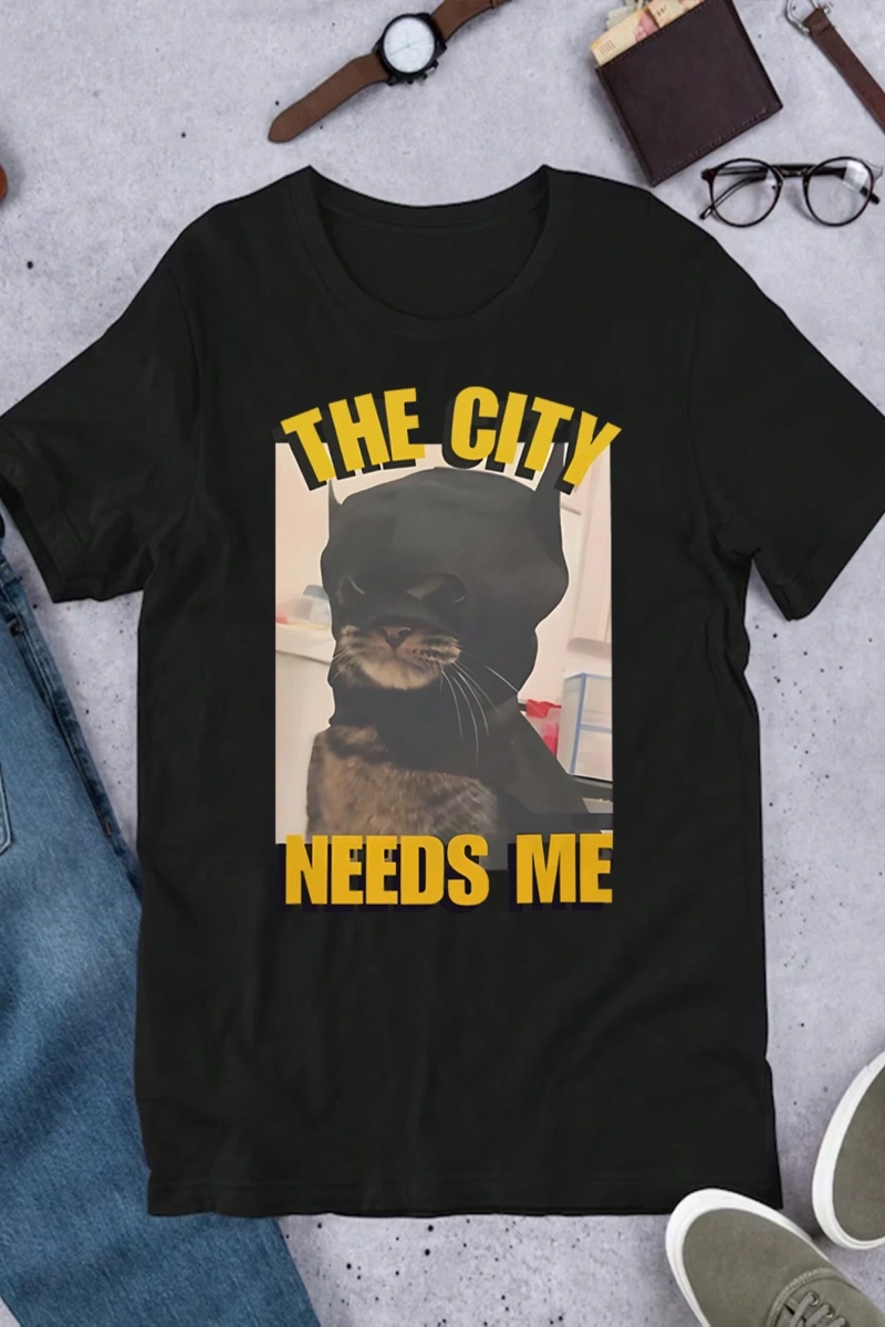 Erkek Adalet Sloganı Şehrin Bana İhtiyacı Var Kedi Grafik Baskılı Yuvarlak