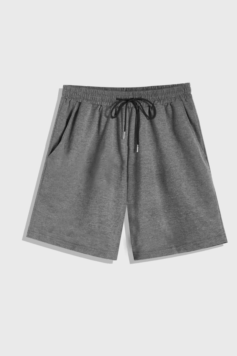 Erkek Bağcıklı Bel Düz Spor Şortu Sweat Düz Siyah Temel