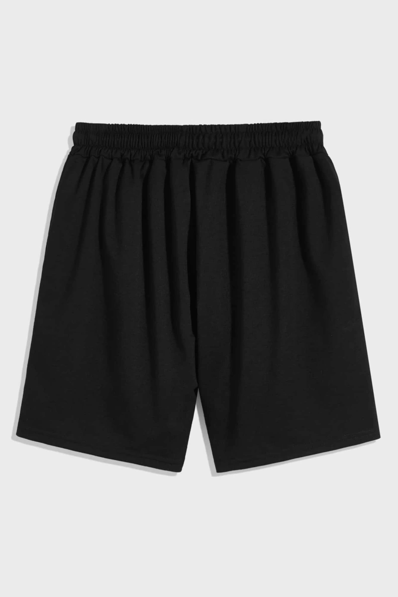 Erkek Bağcıklı Bel Düz Spor Şortu Sweat Düz Siyah Temel