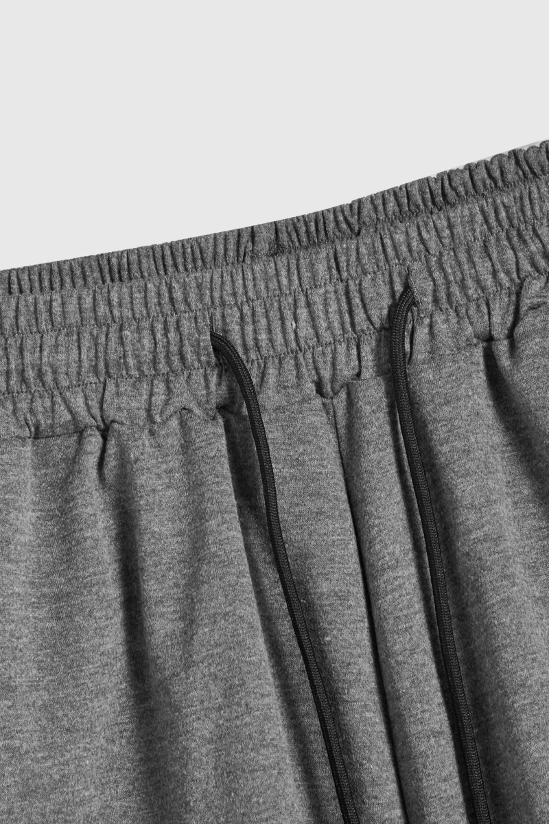 Erkek Bağcıklı Bel Düz Spor Şortu Sweat Düz Siyah Temel