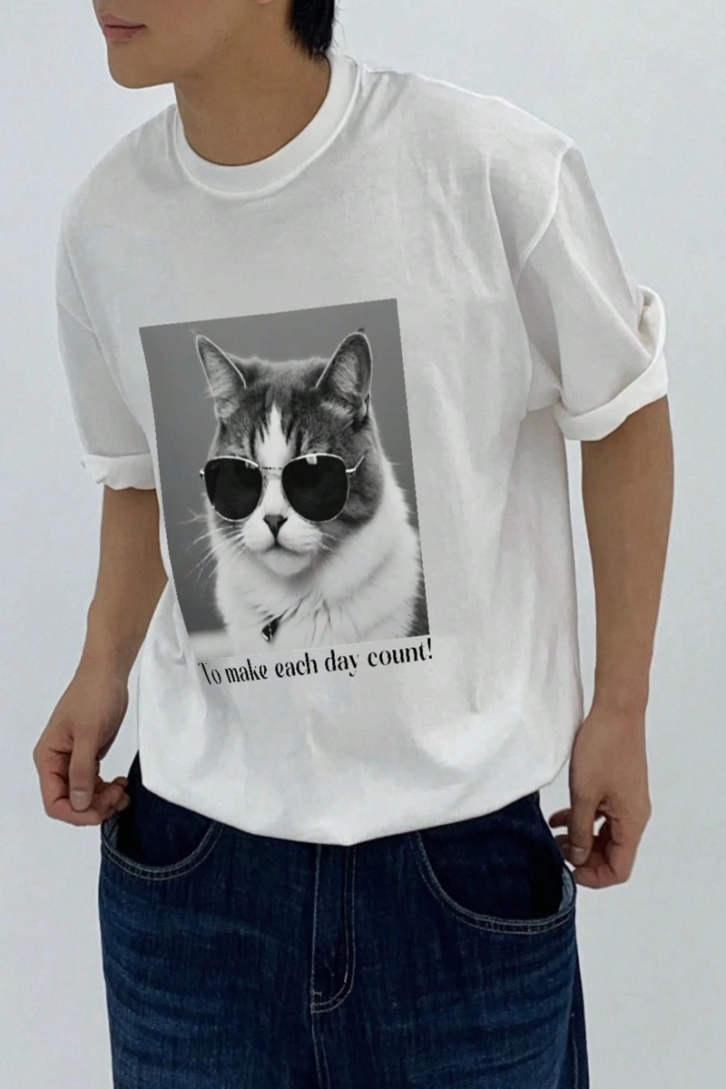 Erkek Basic Harf Grafik Baskılı Sırt Tasarım Tişört