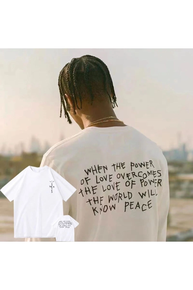 Erkek Beyaz Cactus Jack Baskılı Oversize Bisiklet Yaka Tshirt