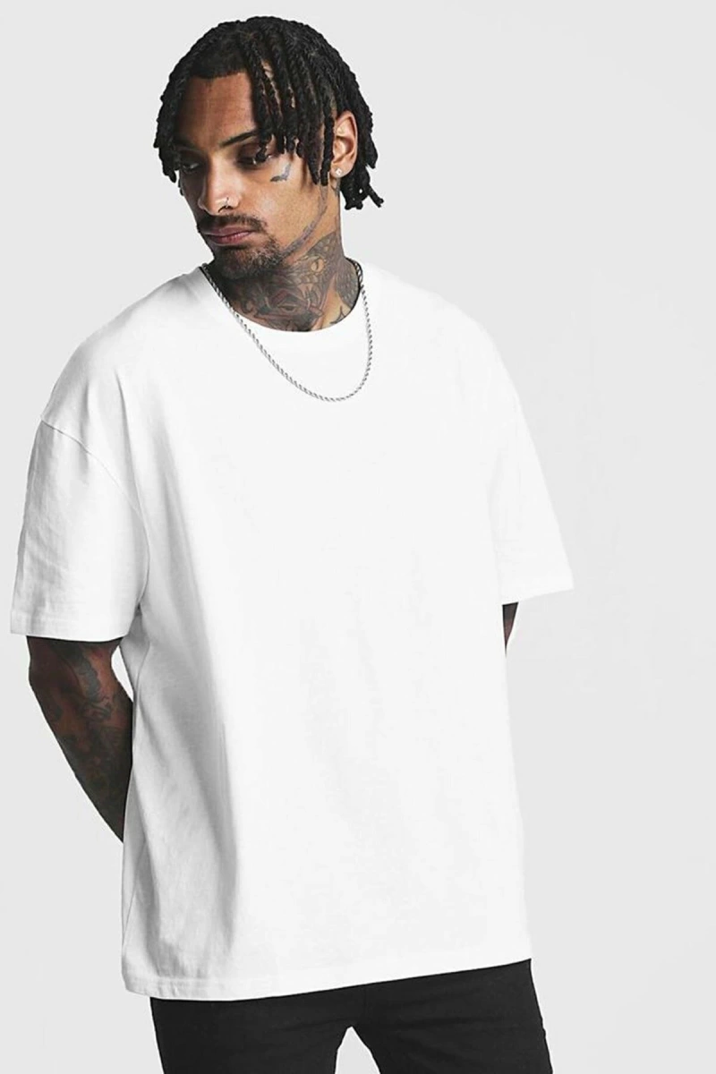 Erkek Beyaz Düz Oversize T-shirt