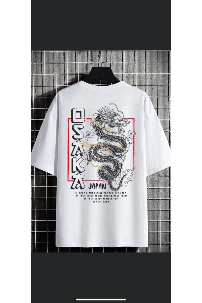 Erkek Beyaz Osaka Oversize Bisiklet Yaka Tshirt