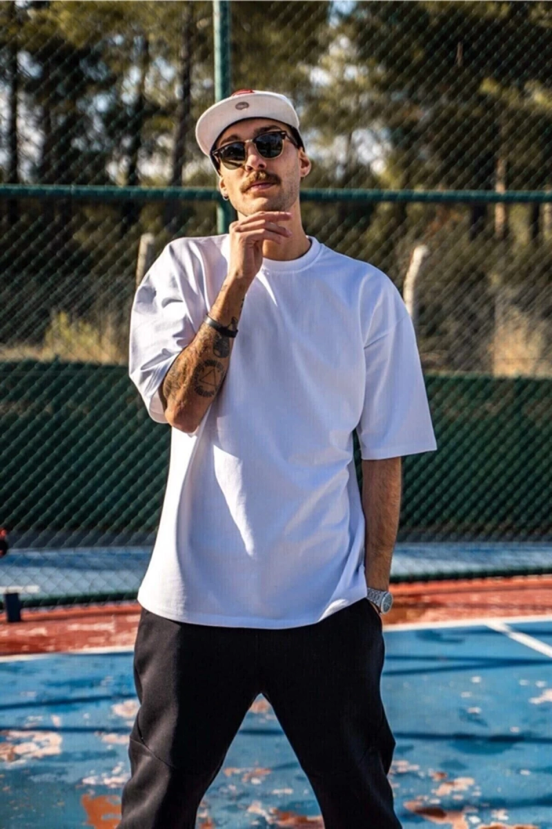Erkek Beyaz Oversize T-shirt