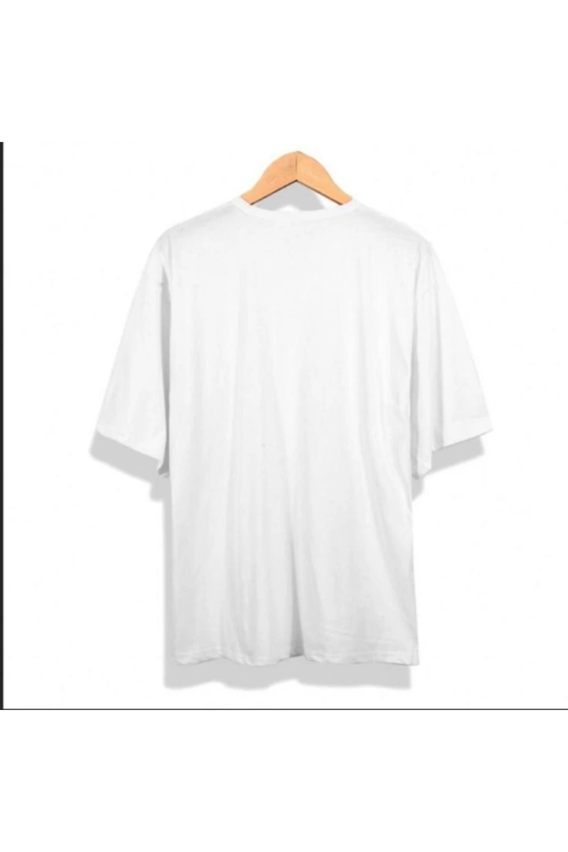 Erkek Beyaz Patlıcan Oversze Bisiklet Yaka Tshirt