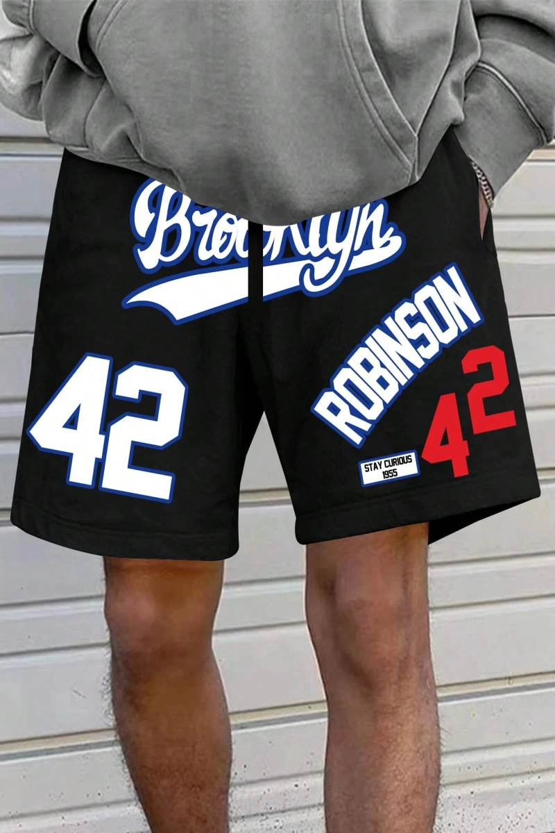 Erkek Bol Basketbol Harf Baskılı Günlük Atletik Şort, Yaz