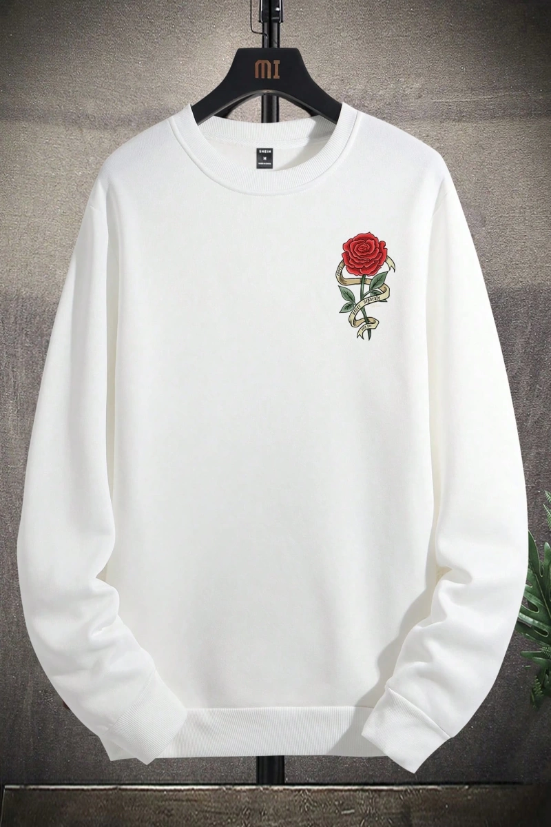 Erkek Bol Kesim Çiçek Baskılı Termal Astarlı Sweatshirt
