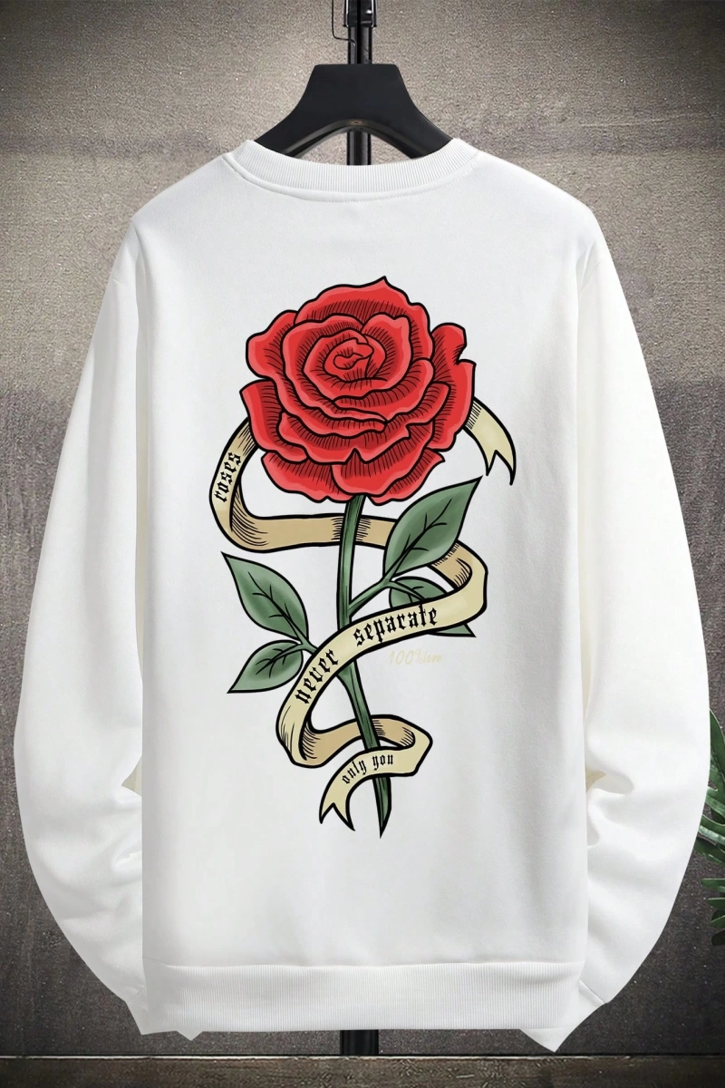 Erkek Bol Kesim Çiçek Baskılı Termal Astarlı Sweatshirt