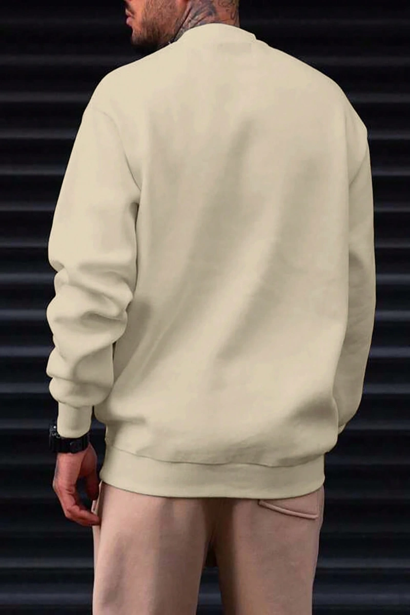 Erkek Bol Kesim Geometrik Baskılı Yuvarlak Yaka Günlük Sweatshirt, İlkbahar ve Sonbahar