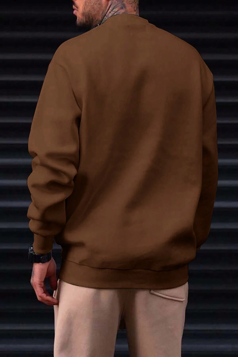 Erkek Bol Kesim Geometrik Baskılı Yuvarlak Yaka Günlük Sweatshirt, İlkbahar ve Sonbahar