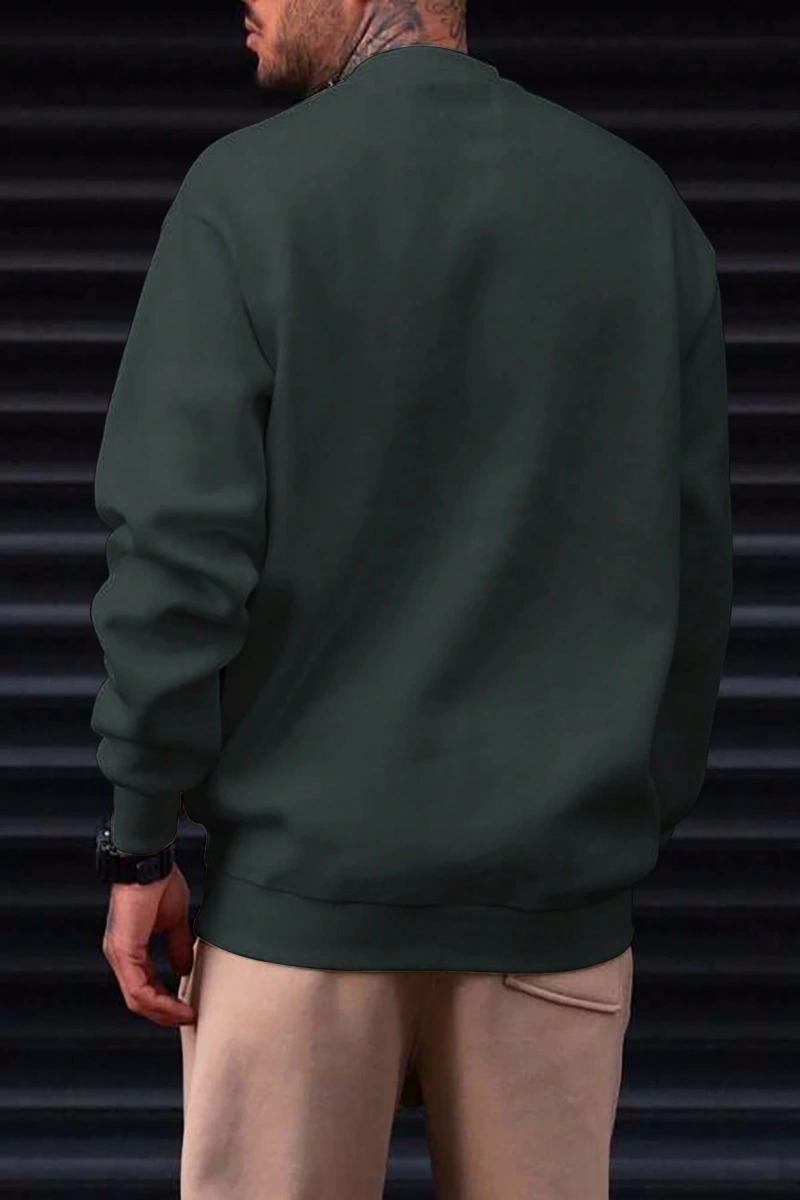 Erkek Bol Kesim Geometrik Baskılı Yuvarlak Yaka Günlük Sweatshirt, İlkbahar ve Sonbahar