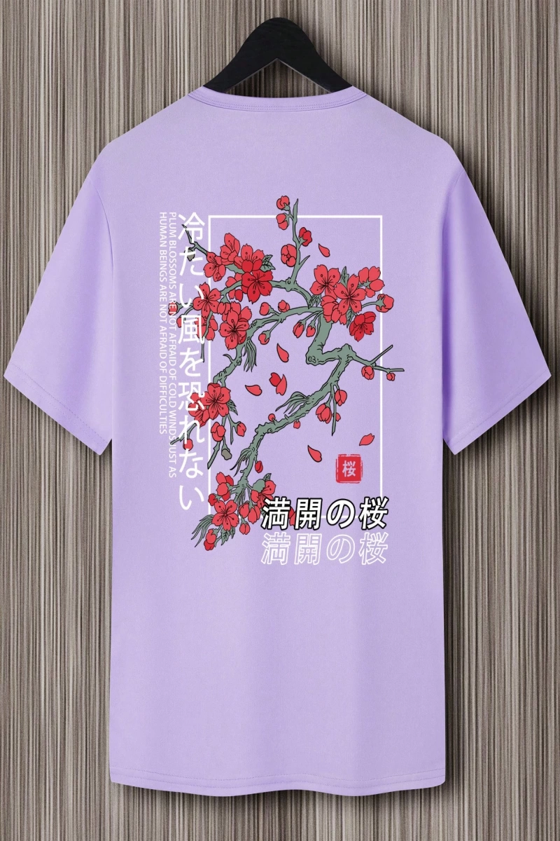 Erkek Bol Kesim Kısa Kollu Tişört Sırtı Çiçek Grafik Baskılı, Japon Tarzı, Dı