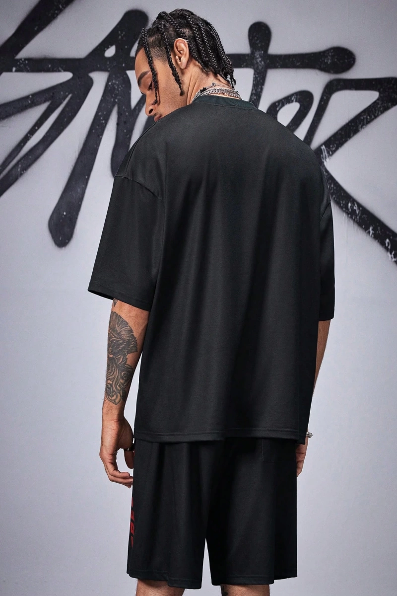 Erkek Bol Örgü Kısa Kollu Yuvarlak Yaka Tişört, Minimalist Moda Günlük Gi