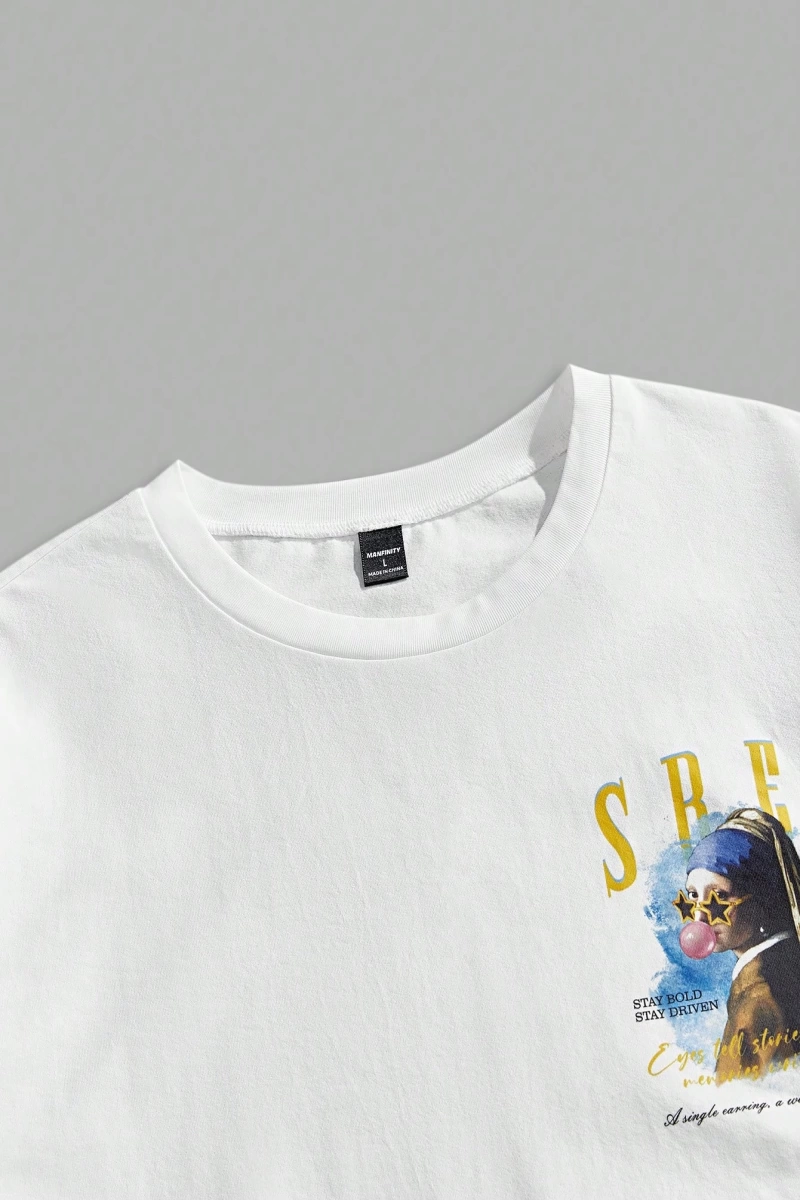 Erkek Bol Örgü Kısa Kollu Yuvarlak Yaka Tişört, Minimalist Moda Günlük Gi